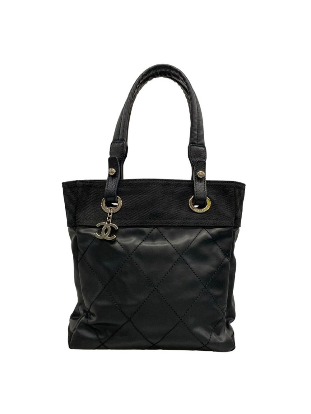 Chanel Tote Paris Biarritz PM Black Silver Leather